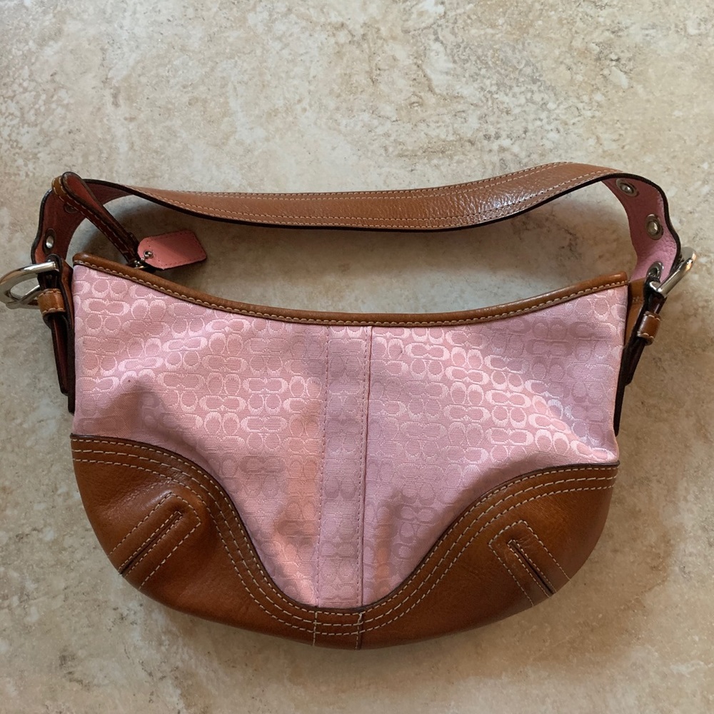 Coach signature pink and brown leather Soho bag